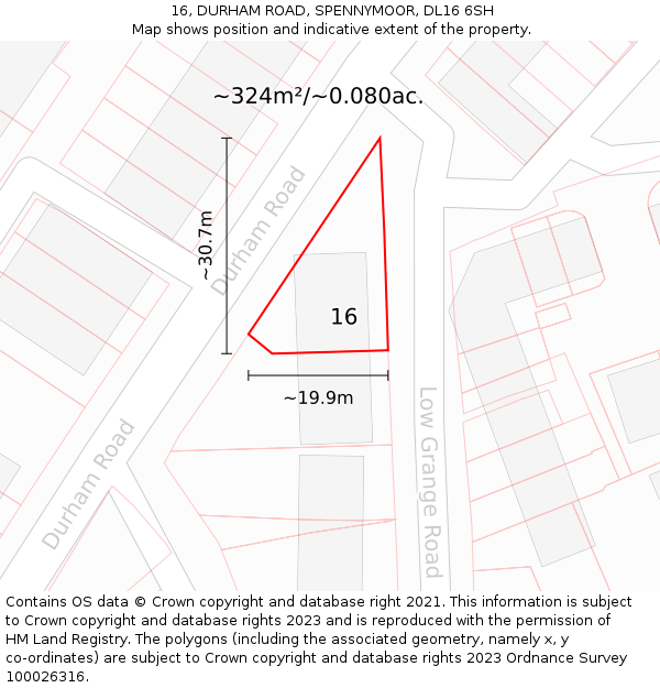 16, DURHAM ROAD, SPENNYMOOR, DL16 6SH: Plot and title map