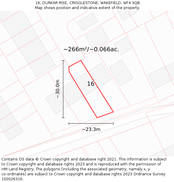 16, DURKAR RISE, CRIGGLESTONE, WAKEFIELD, WF4 3QB: Plot and title map