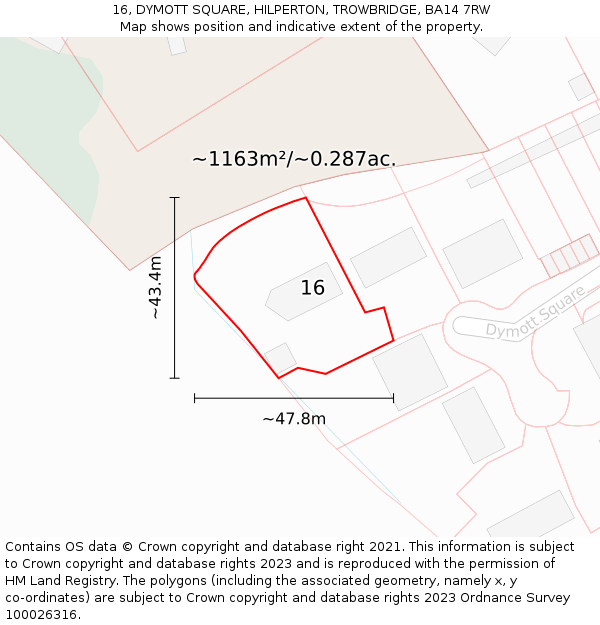 16, DYMOTT SQUARE, HILPERTON, TROWBRIDGE, BA14 7RW: Plot and title map