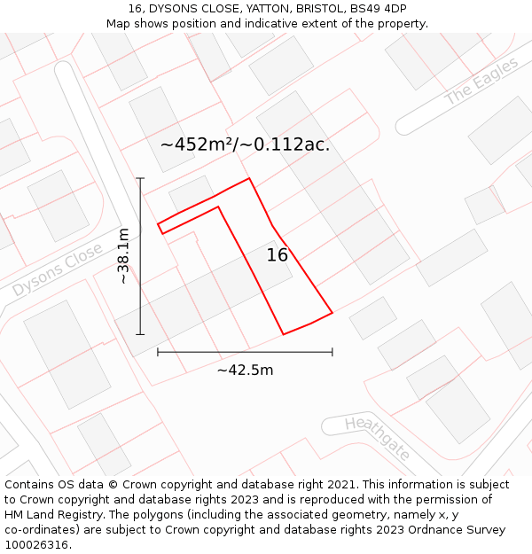 16, DYSONS CLOSE, YATTON, BRISTOL, BS49 4DP: Plot and title map