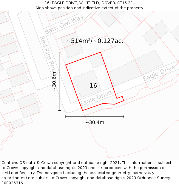 16, EAGLE DRIVE, WHITFIELD, DOVER, CT16 3FU: Plot and title map