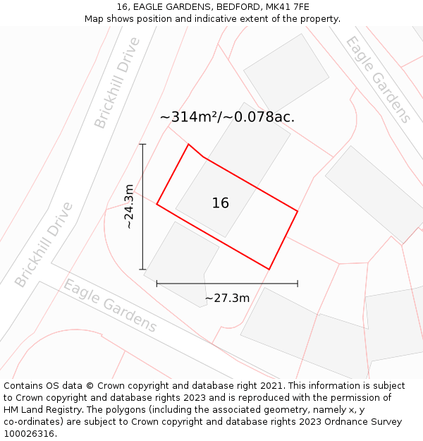 16, EAGLE GARDENS, BEDFORD, MK41 7FE: Plot and title map