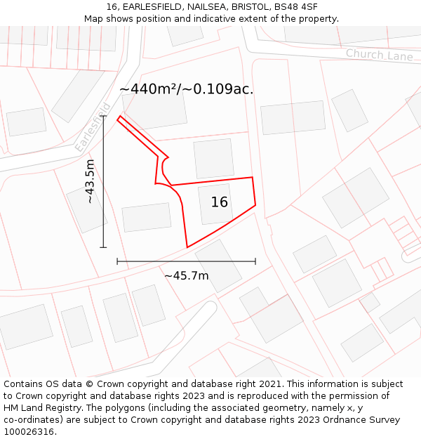 16, EARLESFIELD, NAILSEA, BRISTOL, BS48 4SF: Plot and title map