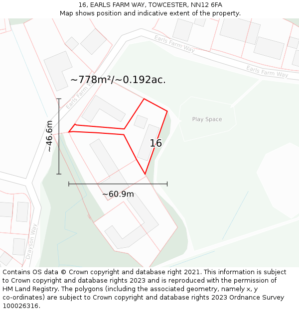 16, EARLS FARM WAY, TOWCESTER, NN12 6FA: Plot and title map