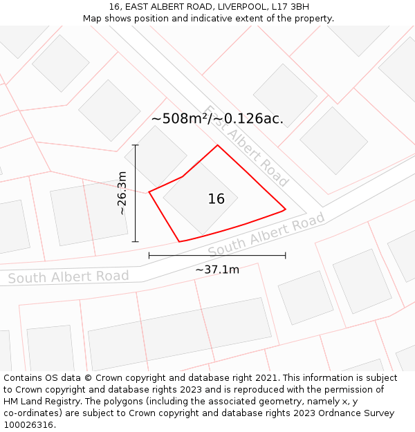 16, EAST ALBERT ROAD, LIVERPOOL, L17 3BH: Plot and title map