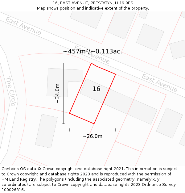 16, EAST AVENUE, PRESTATYN, LL19 9ES: Plot and title map