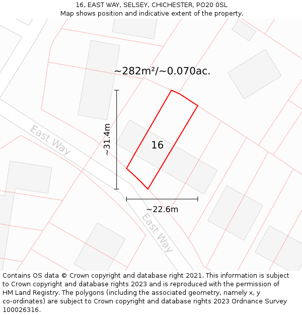 16, EAST WAY, SELSEY, CHICHESTER, PO20 0SL: Plot and title map