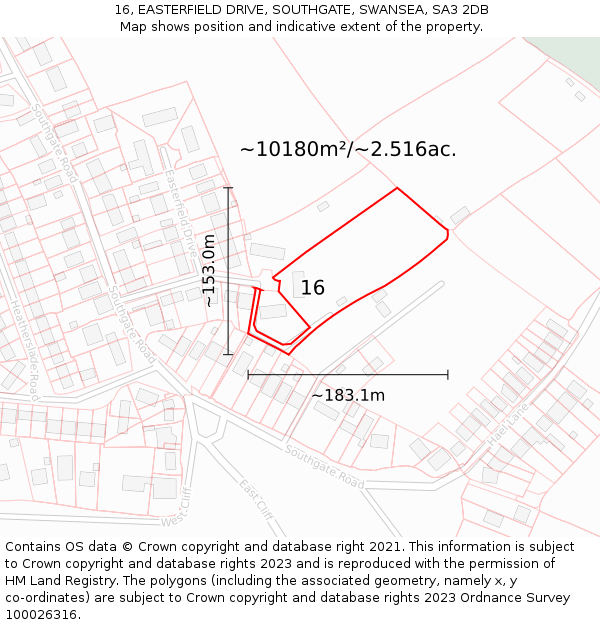 16, EASTERFIELD DRIVE, SOUTHGATE, SWANSEA, SA3 2DB: Plot and title map