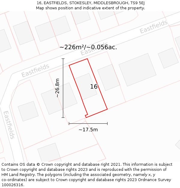 16, EASTFIELDS, STOKESLEY, MIDDLESBROUGH, TS9 5EJ: Plot and title map