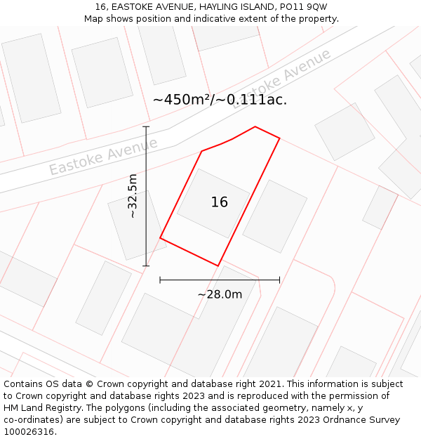 16, EASTOKE AVENUE, HAYLING ISLAND, PO11 9QW: Plot and title map