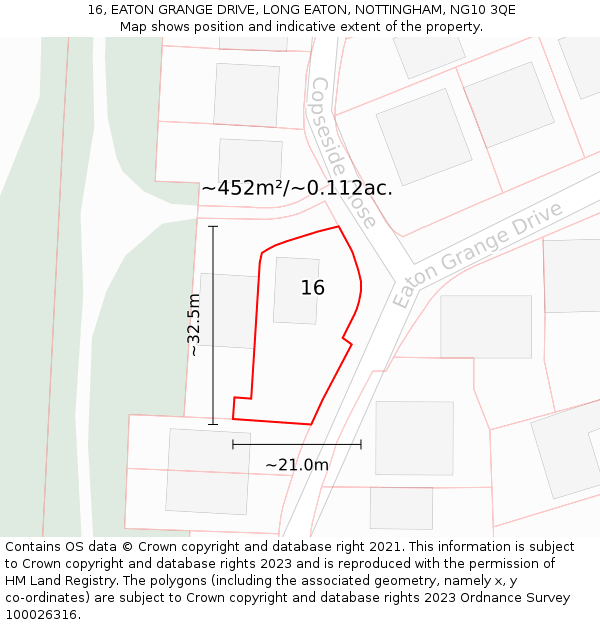 16, EATON GRANGE DRIVE, LONG EATON, NOTTINGHAM, NG10 3QE: Plot and title map