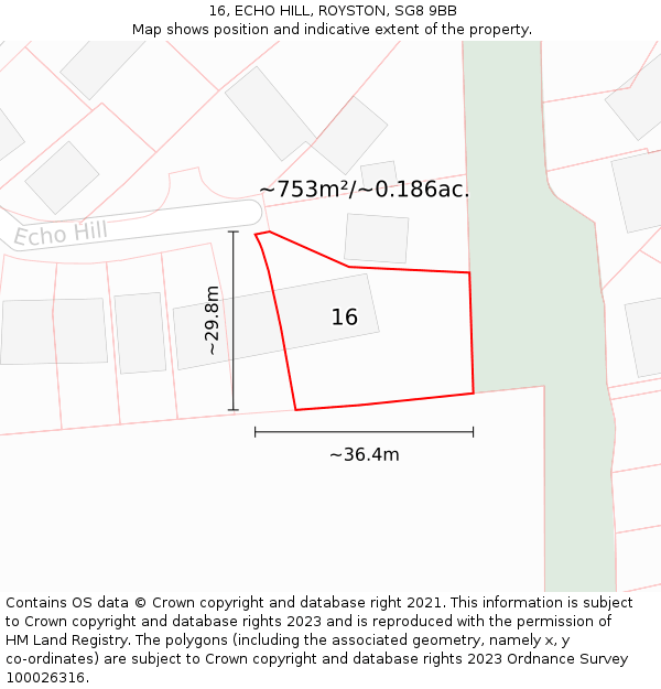 16, ECHO HILL, ROYSTON, SG8 9BB: Plot and title map