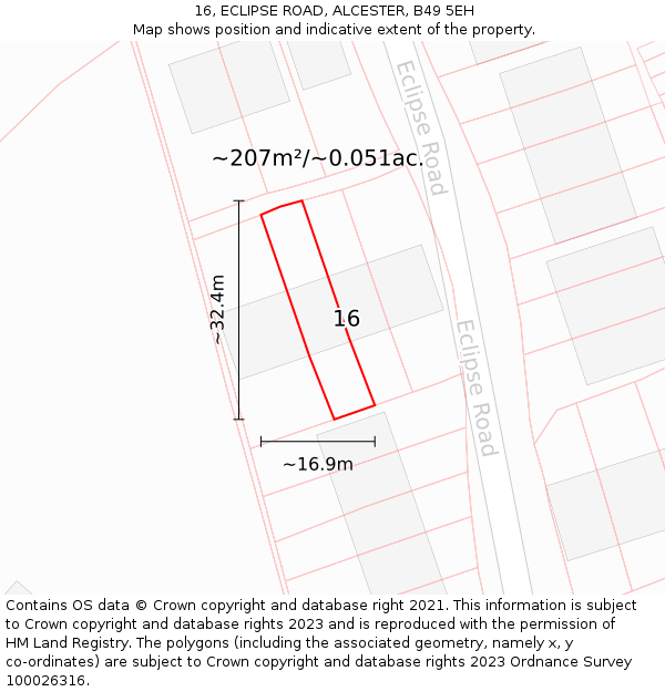 16, ECLIPSE ROAD, ALCESTER, B49 5EH: Plot and title map