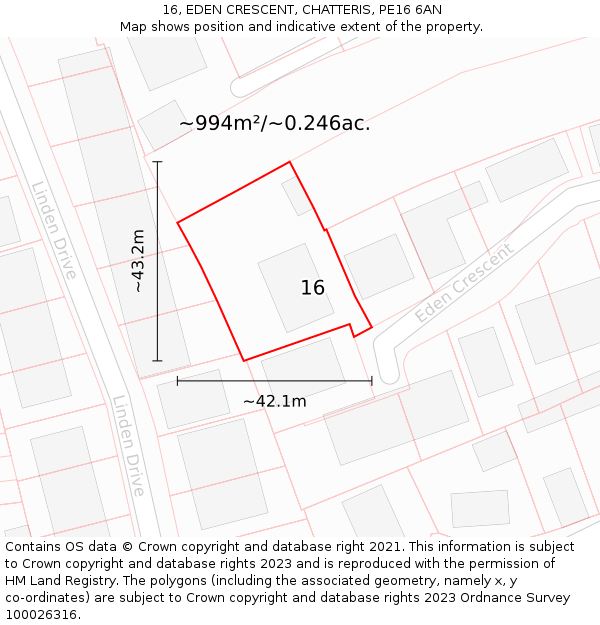 16, EDEN CRESCENT, CHATTERIS, PE16 6AN: Plot and title map