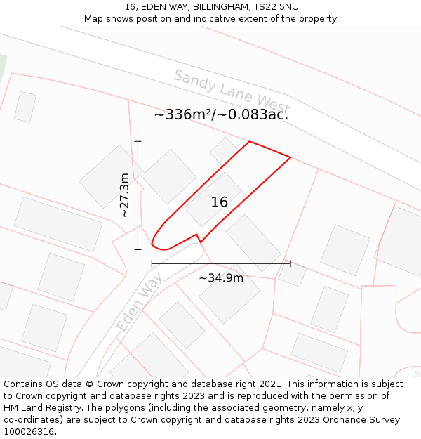 16, EDEN WAY, BILLINGHAM, TS22 5NU: Plot and title map