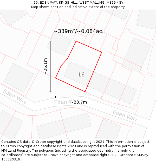16, EDEN WAY, KINGS HILL, WEST MALLING, ME19 4GY: Plot and title map