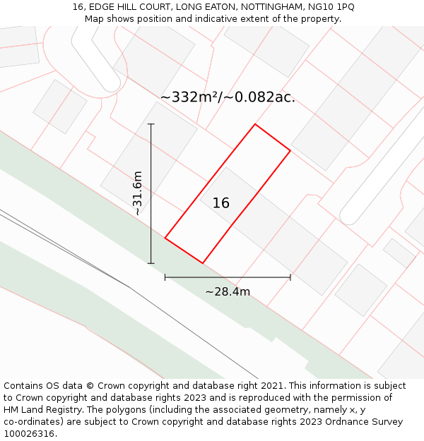 16, EDGE HILL COURT, LONG EATON, NOTTINGHAM, NG10 1PQ: Plot and title map