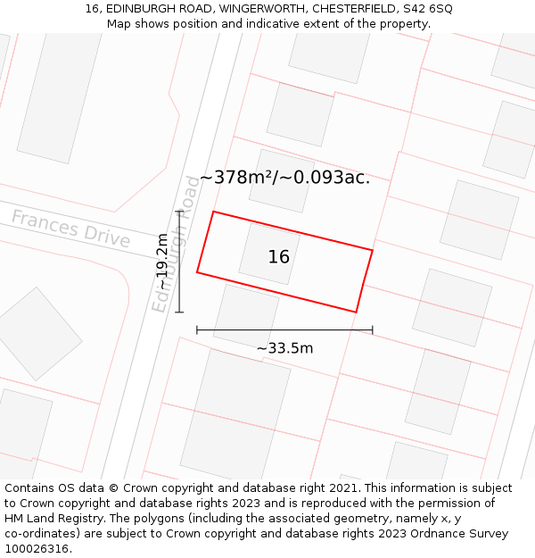 16, EDINBURGH ROAD, WINGERWORTH, CHESTERFIELD, S42 6SQ: Plot and title map