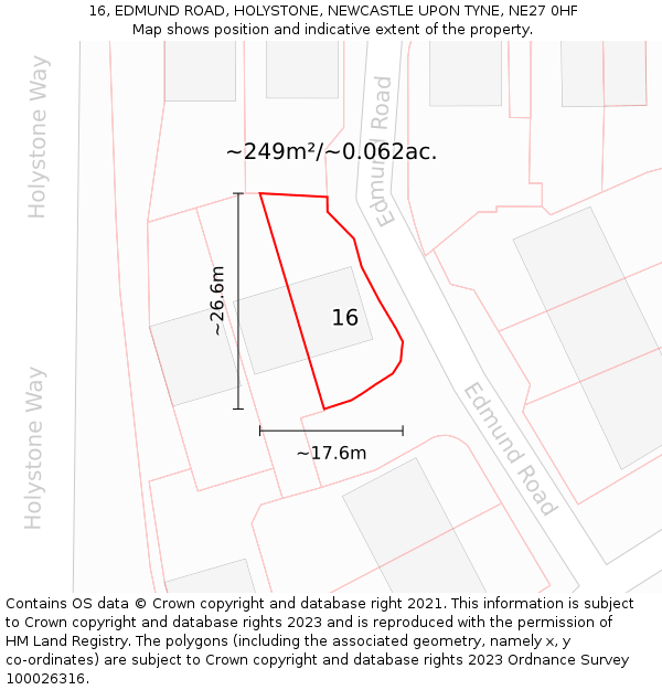 16, EDMUND ROAD, HOLYSTONE, NEWCASTLE UPON TYNE, NE27 0HF: Plot and title map