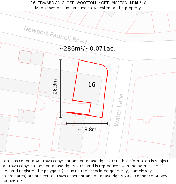 16, EDWARDIAN CLOSE, WOOTTON, NORTHAMPTON, NN4 6LX: Plot and title map