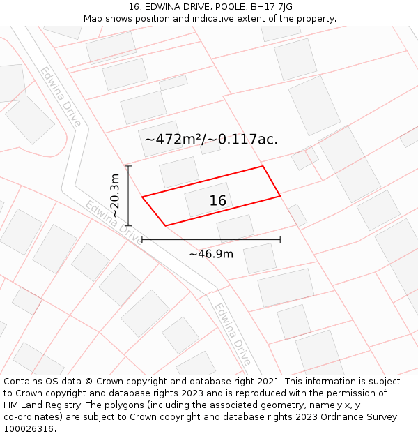 16, EDWINA DRIVE, POOLE, BH17 7JG: Plot and title map