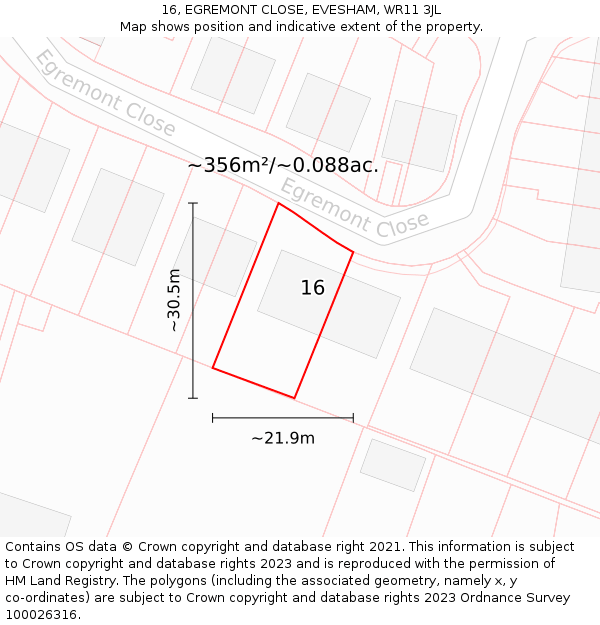 16, EGREMONT CLOSE, EVESHAM, WR11 3JL: Plot and title map
