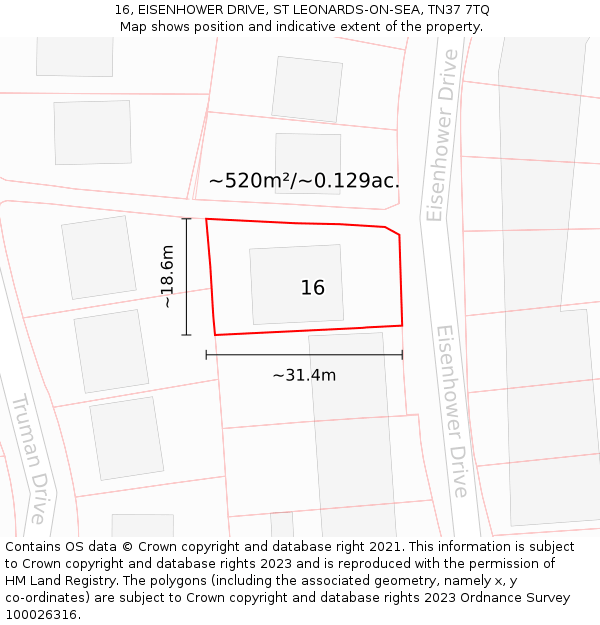 16, EISENHOWER DRIVE, ST LEONARDS-ON-SEA, TN37 7TQ: Plot and title map