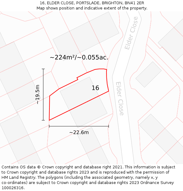 16, ELDER CLOSE, PORTSLADE, BRIGHTON, BN41 2ER: Plot and title map