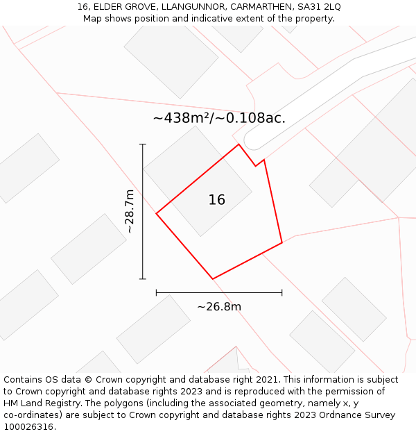 16, ELDER GROVE, LLANGUNNOR, CARMARTHEN, SA31 2LQ: Plot and title map
