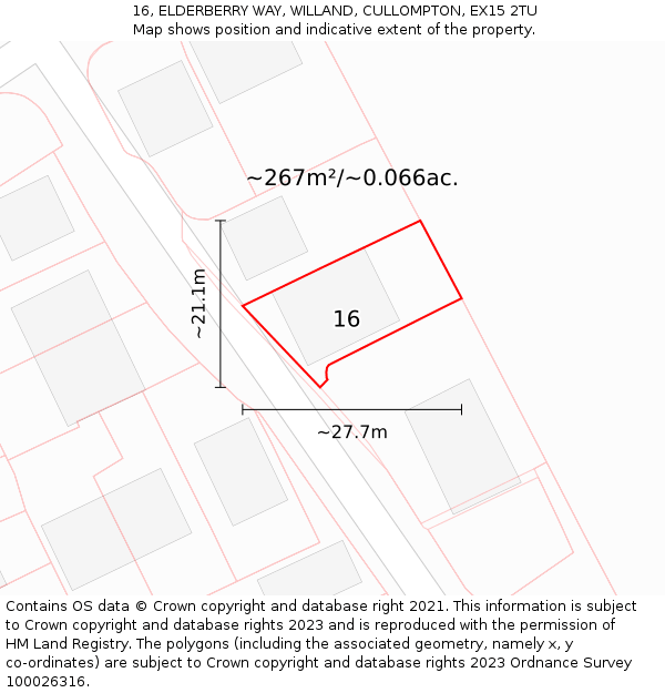 16, ELDERBERRY WAY, WILLAND, CULLOMPTON, EX15 2TU: Plot and title map