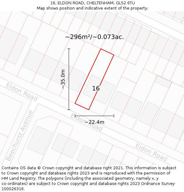 16, ELDON ROAD, CHELTENHAM, GL52 6TU: Plot and title map