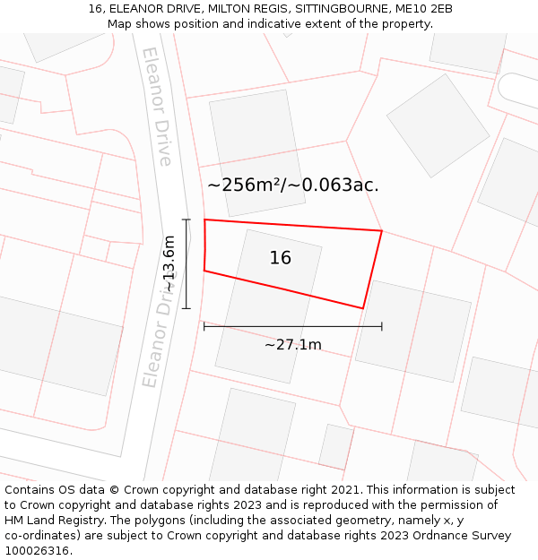 16, ELEANOR DRIVE, MILTON REGIS, SITTINGBOURNE, ME10 2EB: Plot and title map