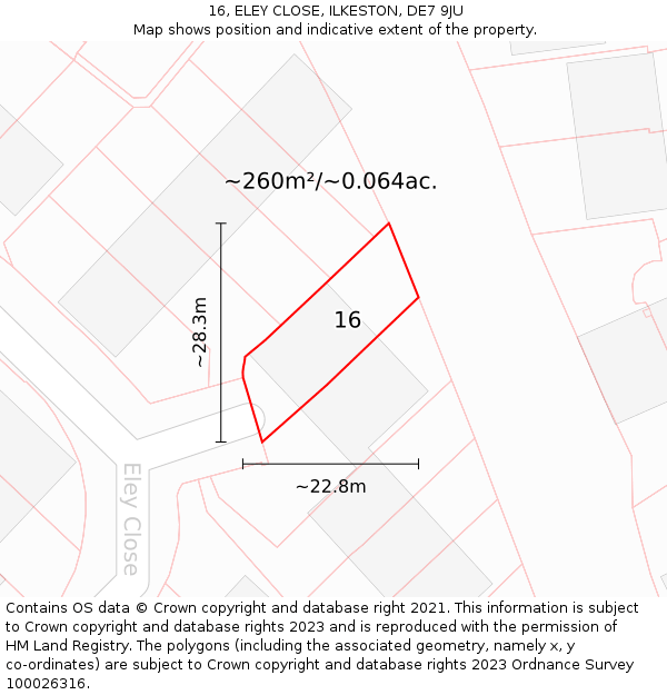 16, ELEY CLOSE, ILKESTON, DE7 9JU: Plot and title map