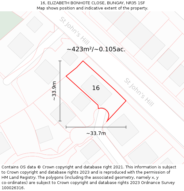 16, ELIZABETH BONHOTE CLOSE, BUNGAY, NR35 1SF: Plot and title map