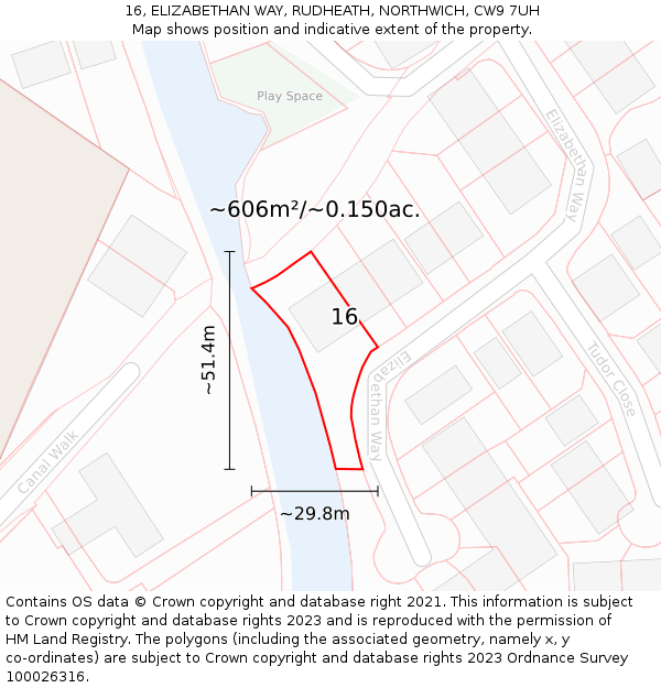 16, ELIZABETHAN WAY, RUDHEATH, NORTHWICH, CW9 7UH: Plot and title map