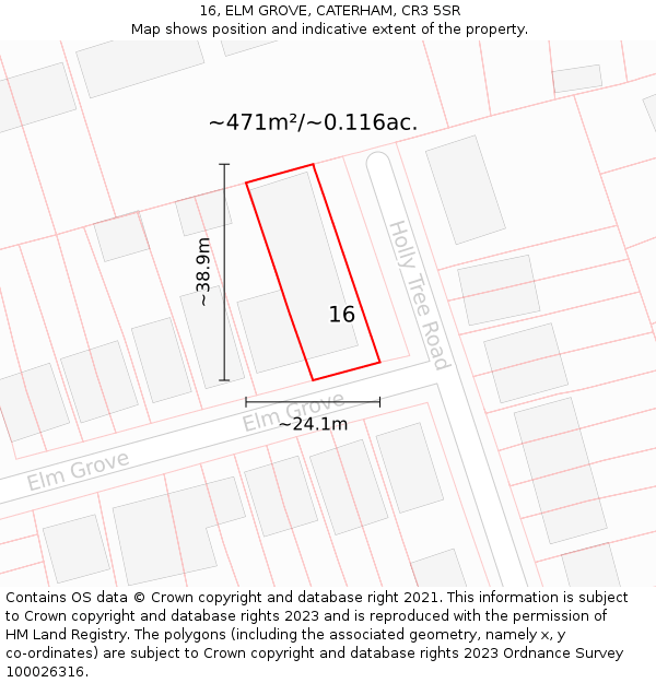 16, ELM GROVE, CATERHAM, CR3 5SR: Plot and title map