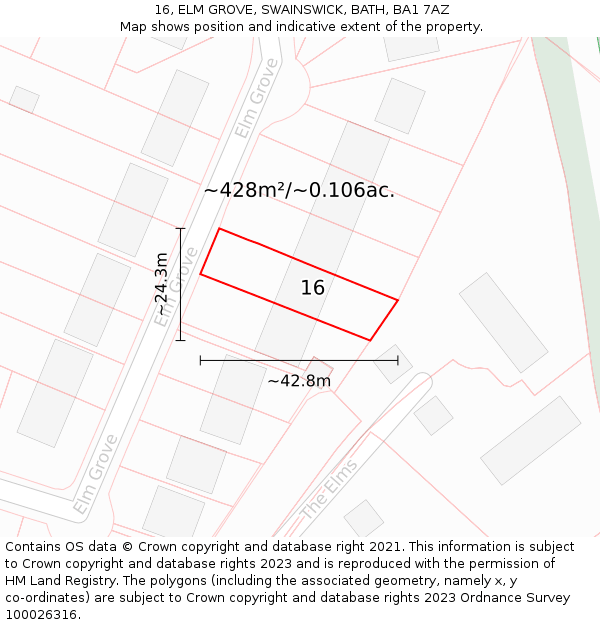 16, ELM GROVE, SWAINSWICK, BATH, BA1 7AZ: Plot and title map