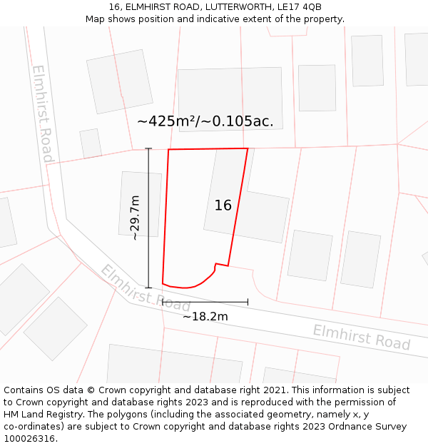 16, ELMHIRST ROAD, LUTTERWORTH, LE17 4QB: Plot and title map