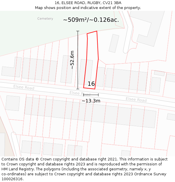 16, ELSEE ROAD, RUGBY, CV21 3BA: Plot and title map