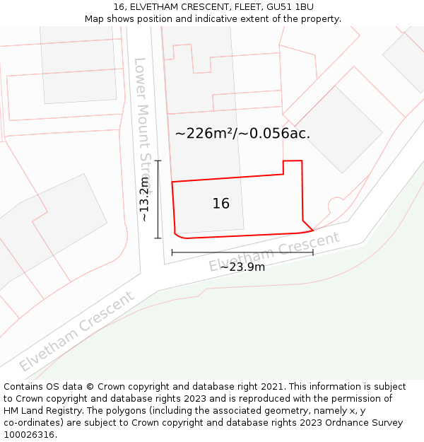16, ELVETHAM CRESCENT, FLEET, GU51 1BU: Plot and title map