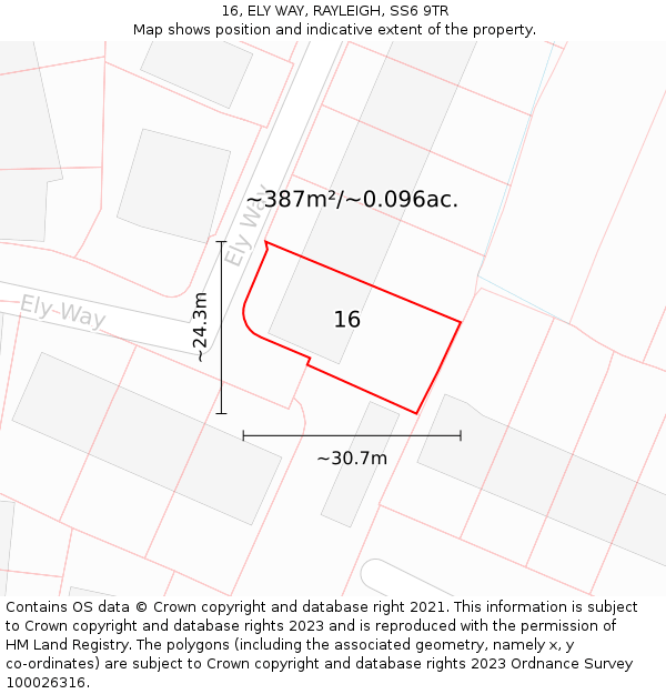 16, ELY WAY, RAYLEIGH, SS6 9TR: Plot and title map