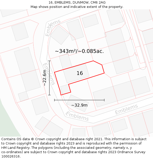 16, EMBLEMS, DUNMOW, CM6 2AG: Plot and title map