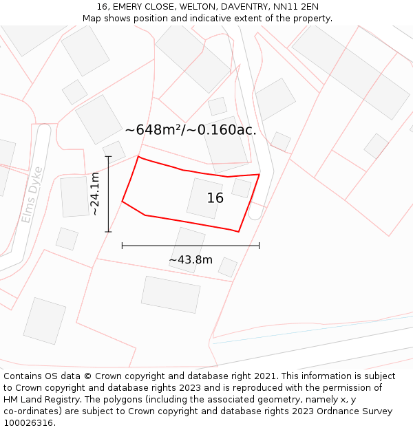 16, EMERY CLOSE, WELTON, DAVENTRY, NN11 2EN: Plot and title map