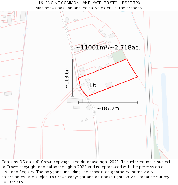 16, ENGINE COMMON LANE, YATE, BRISTOL, BS37 7PX: Plot and title map