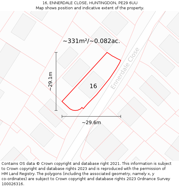 16, ENNERDALE CLOSE, HUNTINGDON, PE29 6UU: Plot and title map