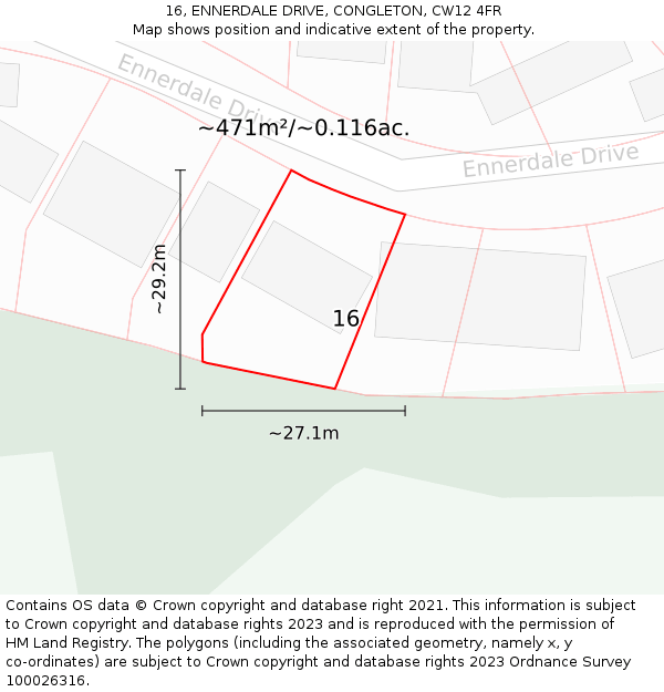 16, ENNERDALE DRIVE, CONGLETON, CW12 4FR: Plot and title map