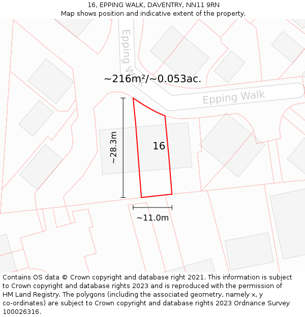 16, EPPING WALK, DAVENTRY, NN11 9RN: Plot and title map