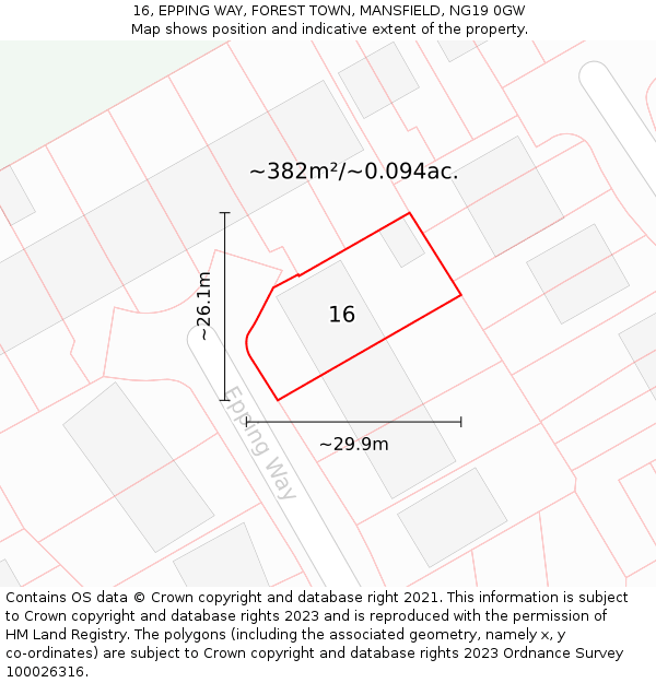 16, EPPING WAY, FOREST TOWN, MANSFIELD, NG19 0GW: Plot and title map