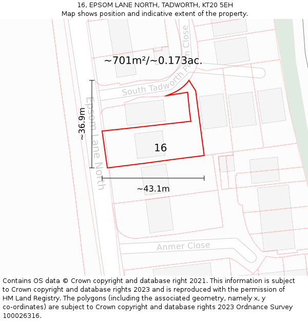 16, EPSOM LANE NORTH, TADWORTH, KT20 5EH: Plot and title map
