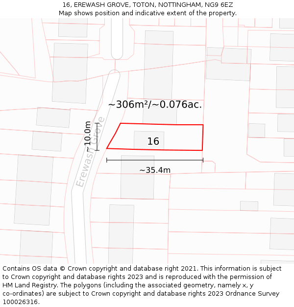 16, EREWASH GROVE, TOTON, NOTTINGHAM, NG9 6EZ: Plot and title map